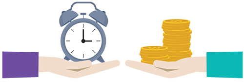 MonsterWorks Case Management - Hand holding a clock and hand holding money TITLE 1, TITLE III, PIRL