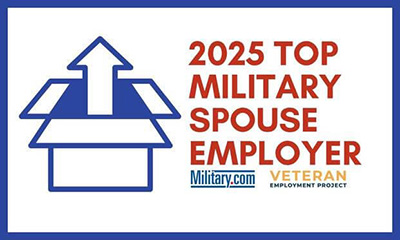 Top Military Spouse Employers for 2025 - Military.com and Veteran Employment Project logos