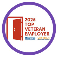 2025 Top Veteran Employer text with a red door and Military.com and Veteran Employment Project logos